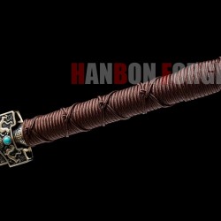 Chinese Sword Four Beasts Han Jian Hand Forged Pattern Steel Blade Hand Polish With Brass Fittings