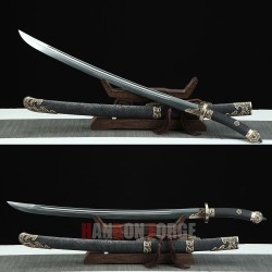 Chinese Dragon Qing Dao Sword Hand Forged Pattern Steel With Clay Tempered Blade Real Rayskin Scabbard