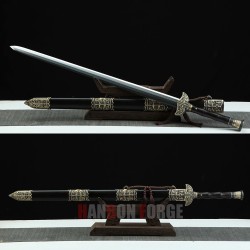Chinese Tiangang jian sword fully handmade polished pattern steel with clay tempered blade