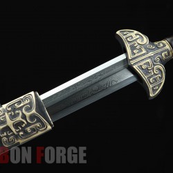 Chinese Tiangang jian sword fully handmade polished pattern steel with clay tempered blade