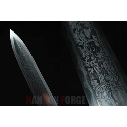 Chinese god dragon jian clay tempered pattern steel blade brass fittings real rayskin scabbard