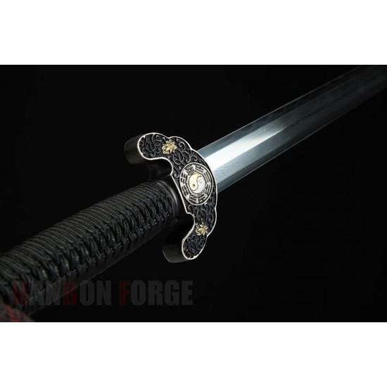 Chinese Eight Diagrams Fumo Jian Pattern Steel Blade Brass Wraped Scabbard