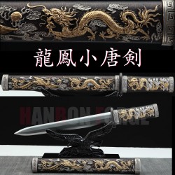 Chinese Dragon-Phoniex Tang Jian Folded Steel 12'' Blade Three- Color Copper Fittings