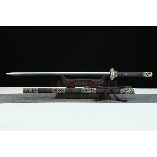 Chinese Kirin Auspicious Tang Jian Folded Steel With Clay Tempered Blade Full Rayskin Scabbard