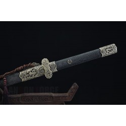 Chinese Kirin Auspicious Tang Jian Folded Steel With Clay Tempered Blade Full Rayskin Scabbard