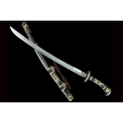 Chinese Dao Sword Folded Pattern Steel Full Tang Blade Clay Tempered Samurai sword