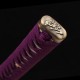 Handmade Japanese Katana Sword – 1095 Steel, Purple Tsuka-Ito, White Gloss Saya, Golden Fittings