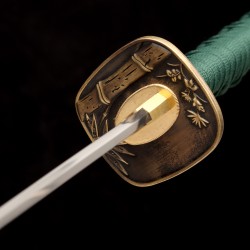 1095 High Carbon Steel Katana – Green Tsuka-Ito, Bamboo Tsuba, Mirror Polished Blade 1095 High Carbon Steel Katana – Green Tsuka-Ito, Bamboo Tsuba, Mirror Polished Blade