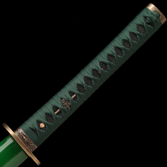 1095 High Carbon Steel Katana – Green Tsuka-Ito, Bamboo Tsuba, Mirror Polished Blade 1095 High Carbon Steel Katana – Green Tsuka-Ito, Bamboo Tsuba, Mirror Polished Blade