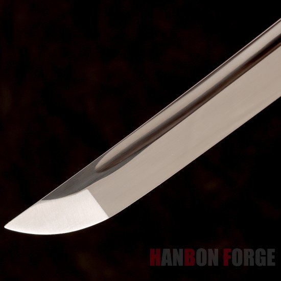 Hand-Forged Japanese Katana Sword | 1095 Steel | Wolf & Moon Themed Fittings | Black Tsuka-Ito | Matte Black Saya Hand-Forged Japanese Katana Sword | 1095 Steel | Wolf & Moon Themed Fittings | Black Tsuka-Ito | Matte Black Saya