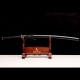 Hand-Forged Japanese Katana Sword | 1095 Steel | Wolf & Moon Themed Fittings | Black Tsuka-Ito | Matte Black Saya Hand-Forged Japanese Katana Sword | 1095 Steel | Wolf & Moon Themed Fittings | Black Tsuka-Ito | Matte Black Saya