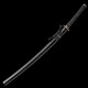 Hand-Forged Japanese Katana Sword | 1095 Steel | Wolf & Moon Themed Fittings | Black Tsuka-Ito | Matte Black Saya Hand-Forged Japanese Katana Sword | 1095 Steel | Wolf & Moon Themed Fittings | Black Tsuka-Ito | Matte Black Saya