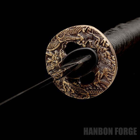 Hand-Forged 1095 Steel Katana with Dragon Fittings – Japanese Samurai Sword, Full Tang, Mirror Polished Blade