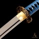 Handmade T10 Steel Katana Sword with Blue Ito, Black Rayskin, Eagle Fittings, and Mirror Polished Blade