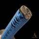 Handmade T10 Steel Katana Sword with Blue Ito, Black Rayskin, Eagle Fittings, and Mirror Polished Blade