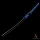 Handmade T10 Steel Katana Sword with Blue Ito, Black Rayskin, Eagle Fittings, and Mirror Polished Blade
