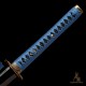 Handmade T10 Steel Katana Sword with Blue Ito, Black Rayskin, Eagle Fittings, and Mirror Polished Blade