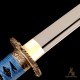 Handmade T10 Steel Katana Sword with Blue Ito, Black Rayskin, Eagle Fittings, and Mirror Polished Blade