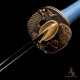 Handmade T10 Steel Katana Sword with Blue Ito, Black Rayskin, Eagle Fittings, and Mirror Polished Blade