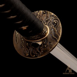 Handmade Japanese Katana Sword | T10 Steel Shinogi-Zukuri with Wave-Themed Fittings & Mirror Polish Handmade Japanese Katana Sword | T10 Steel Shinogi-Zukuri with Wave-Themed Fittings & Mirror Polish