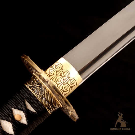 Handmade Japanese Katana Sword | T10 Steel Shinogi-Zukuri with Wave-Themed Fittings & Mirror Polish Handmade Japanese Katana Sword | T10 Steel Shinogi-Zukuri with Wave-Themed Fittings & Mirror Polish