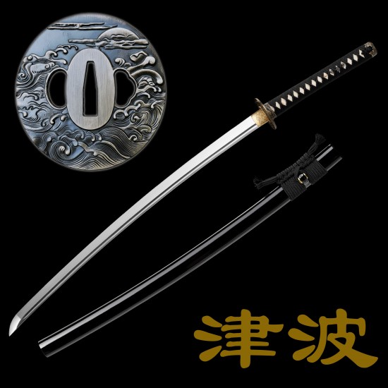 Handmade Japanese Katana Sword | T10 Steel Shinogi-Zukuri with Wave-Themed Fittings & Mirror Polish Handmade Japanese Katana Sword | T10 Steel Shinogi-Zukuri with Wave-Themed Fittings & Mirror Polish