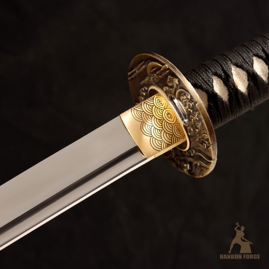Handmade Japanese Katana Sword | T10 Steel Shinogi-Zukuri with Wave-Themed Fittings & Mirror Polish Handmade Japanese Katana Sword | T10 Steel Shinogi-Zukuri with Wave-Themed Fittings & Mirror Polish
