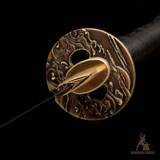 Handmade Japanese Katana Sword | T10 Steel Shinogi-Zukuri with Wave-Themed Fittings & Mirror Polish Handmade Japanese Katana Sword | T10 Steel Shinogi-Zukuri with Wave-Themed Fittings & Mirror Polish