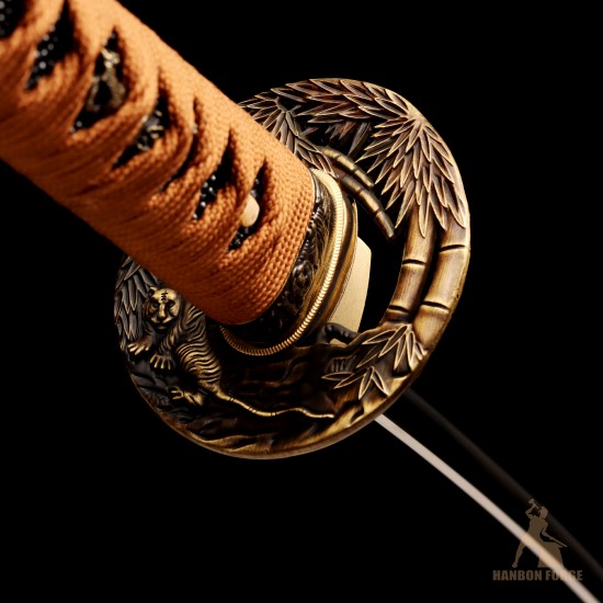 T10 Steel Handmade Samurai Katana | Tiger Theme Sword | Mirror Polished Japanese Sword
