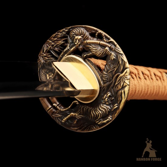 T10 Steel Handmade Samurai Katana | Tiger Theme Sword | Mirror Polished Japanese Sword