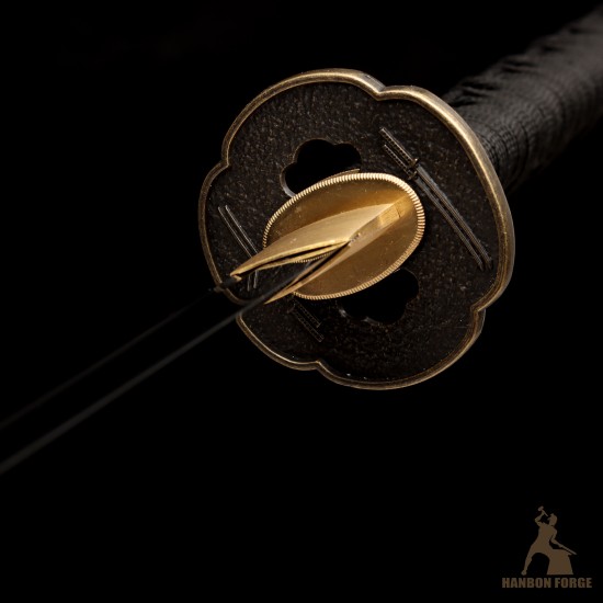 Handmade T10 Steel Samurai Katana | Black & White Rayskin Sword | Samurai & Japanese Architecture Fittings