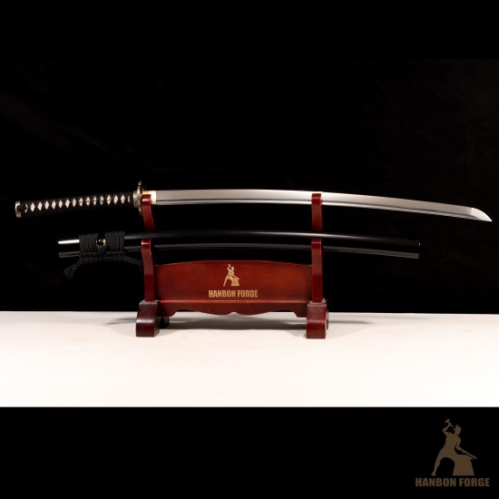 Handmade T10 Steel Samurai Katana | Black & White Rayskin Sword | Samurai & Japanese Architecture Fittings