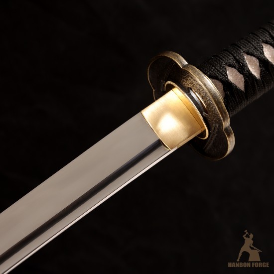 Handmade T10 Steel Samurai Katana | Black & White Rayskin Sword | Samurai & Japanese Architecture Fittings