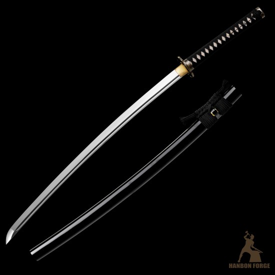 Handmade T10 Steel Samurai Katana | Black & White Rayskin Sword | Samurai & Japanese Architecture Fittings