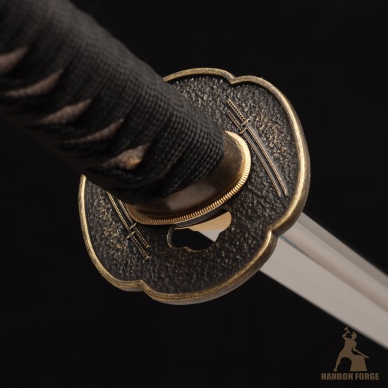 Handmade T10 Steel Samurai Katana | Black & White Rayskin Sword | Samurai & Japanese Architecture Fittings