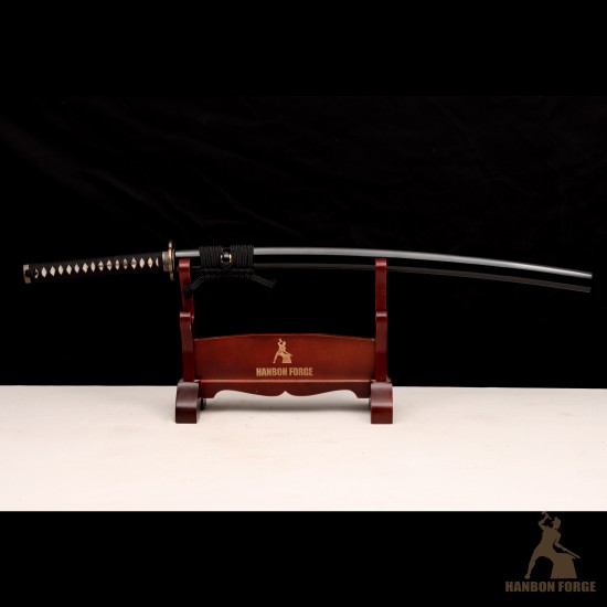 Handmade T10 Steel Samurai Katana | Black & White Rayskin Sword | Samurai & Japanese Architecture Fittings