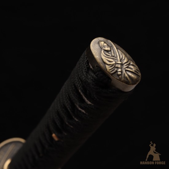 Handmade T10 Steel Samurai Katana | Black & White Rayskin Sword | Samurai & Japanese Architecture Fittings