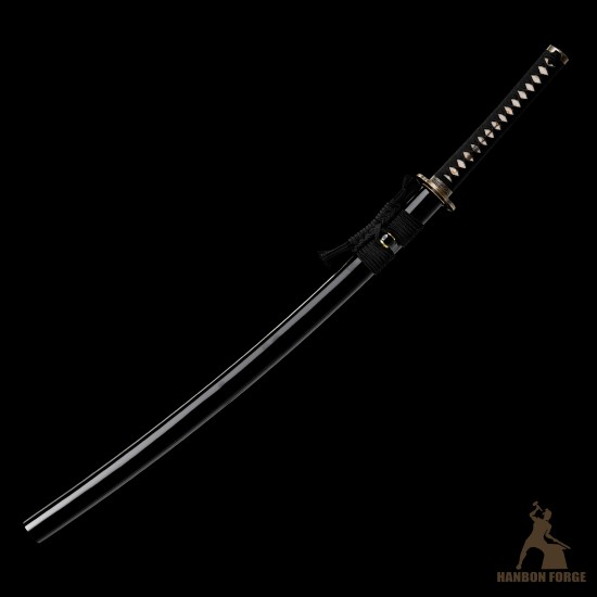 Handmade T10 Steel Samurai Katana | Black & White Rayskin Sword | Samurai & Japanese Architecture Fittings