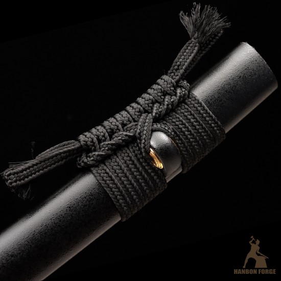Hand-Forged T10 Steel Katana Sword with Black Snake-Themed Fittings and Matte Black Saya