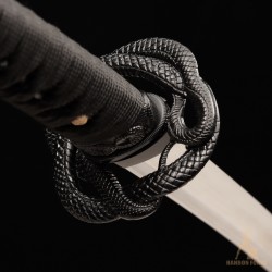 Hand-Forged T10 Steel Katana Sword with Black Snake-Themed Fittings and Matte Black Saya Hand-Forged T10 Steel Katana Sword with Black Snake-Themed Fittings and Matte Black Saya