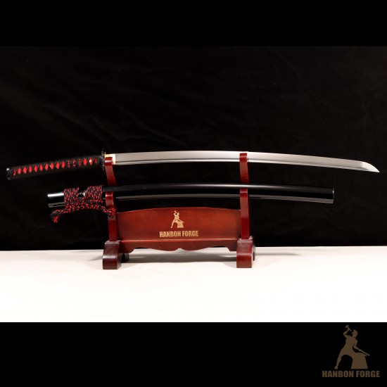 Handforged T10 Steel Mirror Polished Katana with Black Glossy Saya Handforged T10 Steel Mirror Polished Katana with Black Glossy Saya