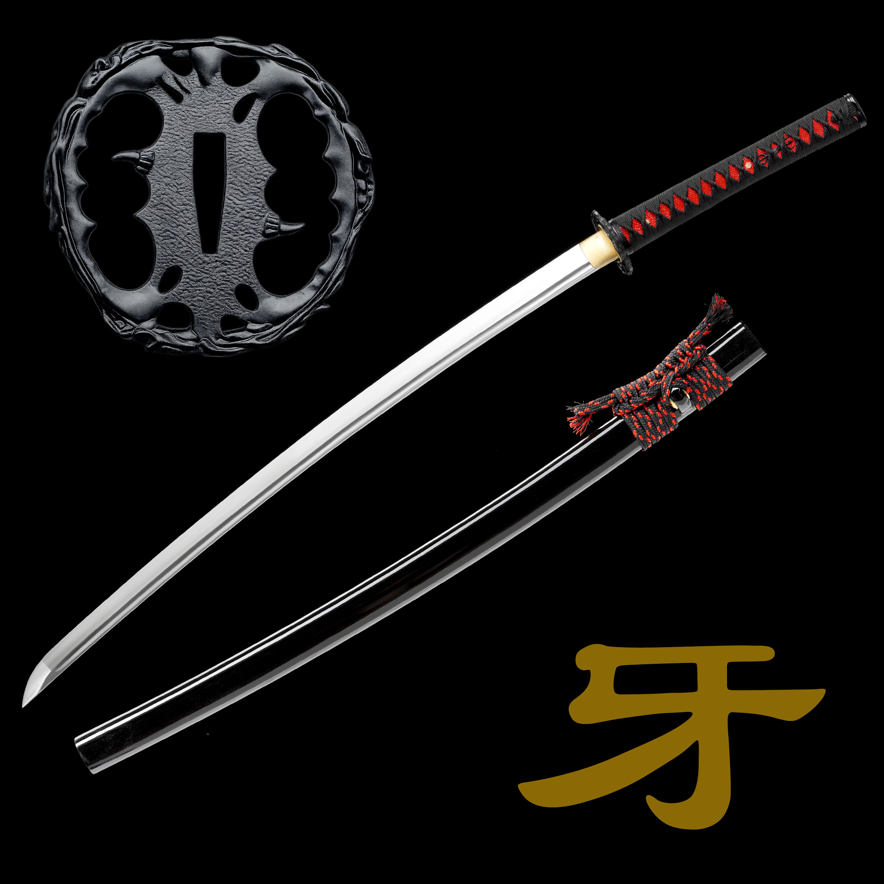 Handforged T10 Steel Mirror Polished Katana with Black Glossy Saya