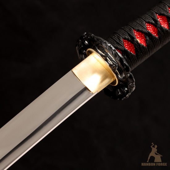Handforged T10 Steel Mirror Polished Katana with Black Glossy Saya Handforged T10 Steel Mirror Polished Katana with Black Glossy Saya