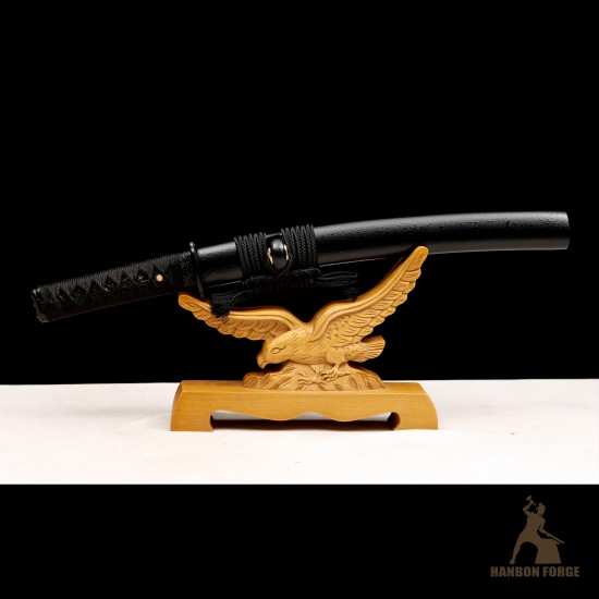 Handmade 1095 Folded Steel Clay Tempered Black Tanto Sword – Real Hamon Japanese Samurai Tanto with Sakura Fittings