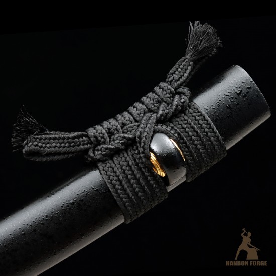 Handmade 1095 Folded Steel Clay Tempered Black Tanto Sword – Real Hamon Japanese Samurai Tanto with Sakura Fittings