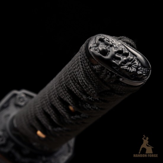 Handmade 1095 Folded Steel Clay Tempered Black Tanto Sword – Real Hamon Japanese Samurai Tanto with Sakura Fittings