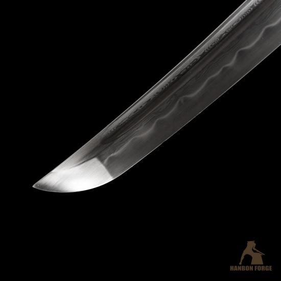 Handmade 1095 Folded Steel Clay Tempered Black Tanto Sword – Real Hamon Japanese Samurai Tanto with Sakura Fittings