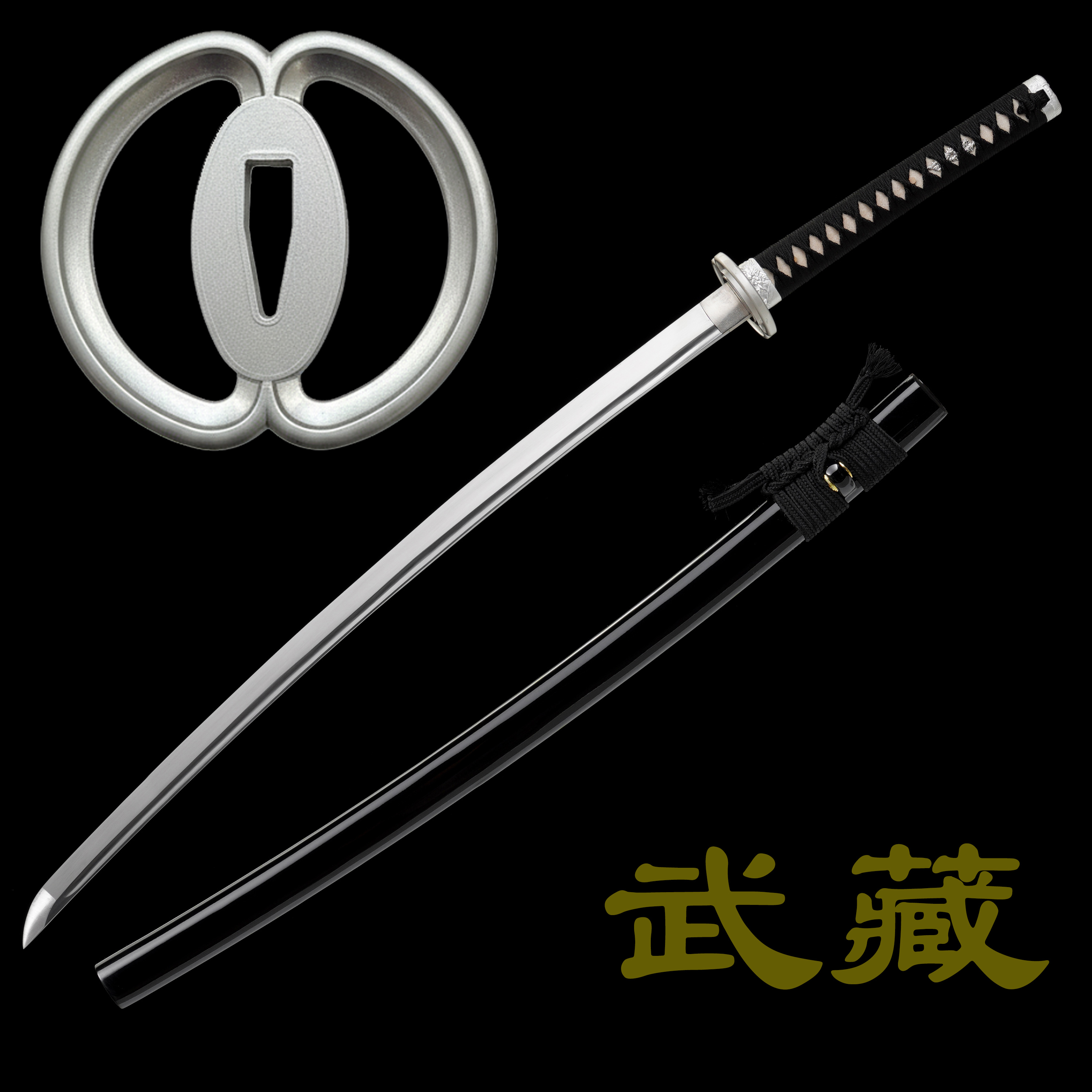 Handmade T10 Steel Katana Sword – Shinogi-Zukuri, Silver Musashi