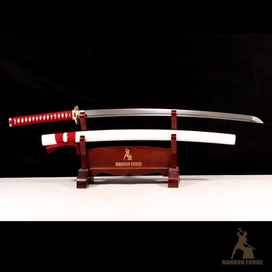 Premium T10 Shinogi-Zukuri Katana – Hand-Forged Japanese Sword, Custom Engravings, Red Tsuka-Ito