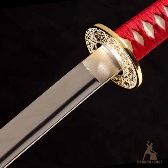 Premium T10 Shinogi-Zukuri Katana – Hand-Forged Japanese Sword, Custom Engravings, Red Tsuka-Ito